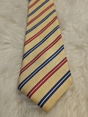 Manhattan‎ Striped Necktie Mens  Yellow Red Blue Vintage Silk Prep Accessory
